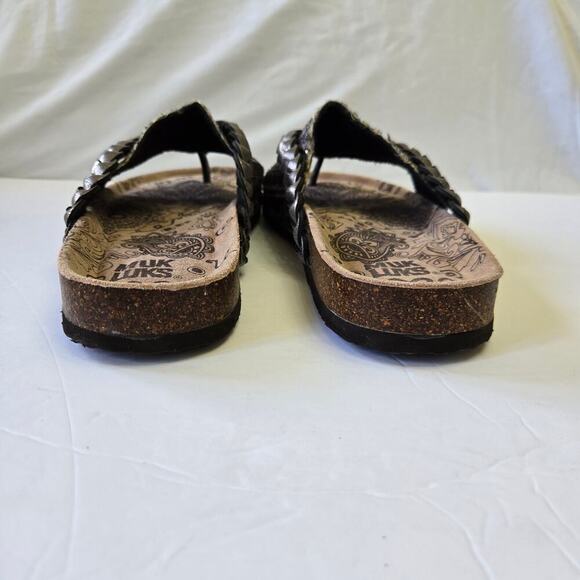 New Muks Luks Womens Thong Sandal Size 10 Cow Suede Braided Sequin Boho Artsy - Picture 7 of 11